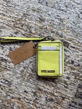 NWT Steve Madden Neon Lime Leather Cardholder Wristlet